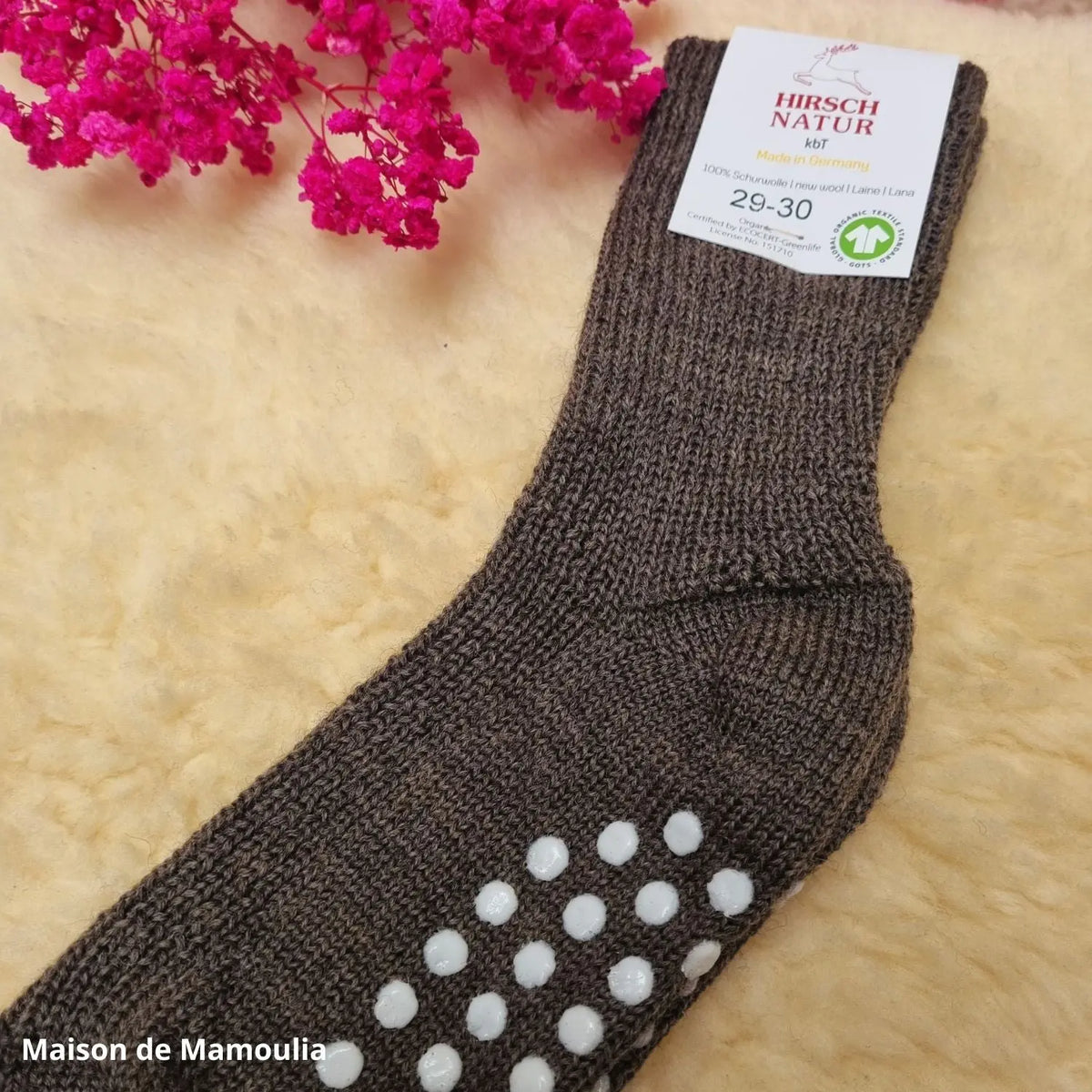 Hirsch Natur - Chaussettes antidérapantes enfant – 100 % laine