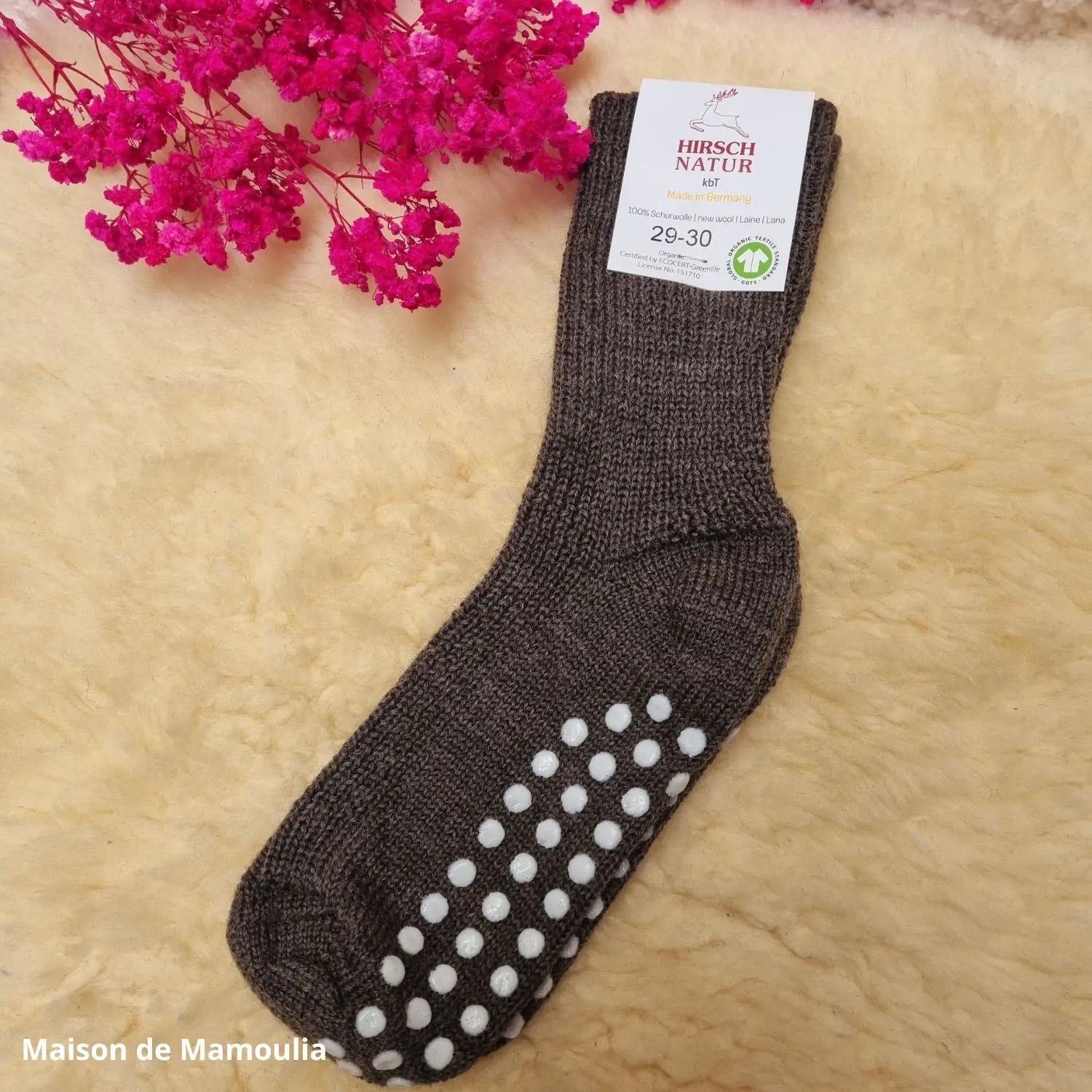 Hirsch Natur - Chaussettes antidérapantes enfant – 100 % laine