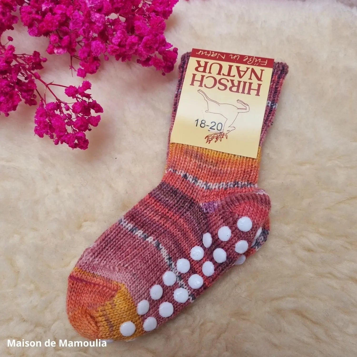 Hirsch Natur - Chaussettes antidérapantes enfant – 100 % laine