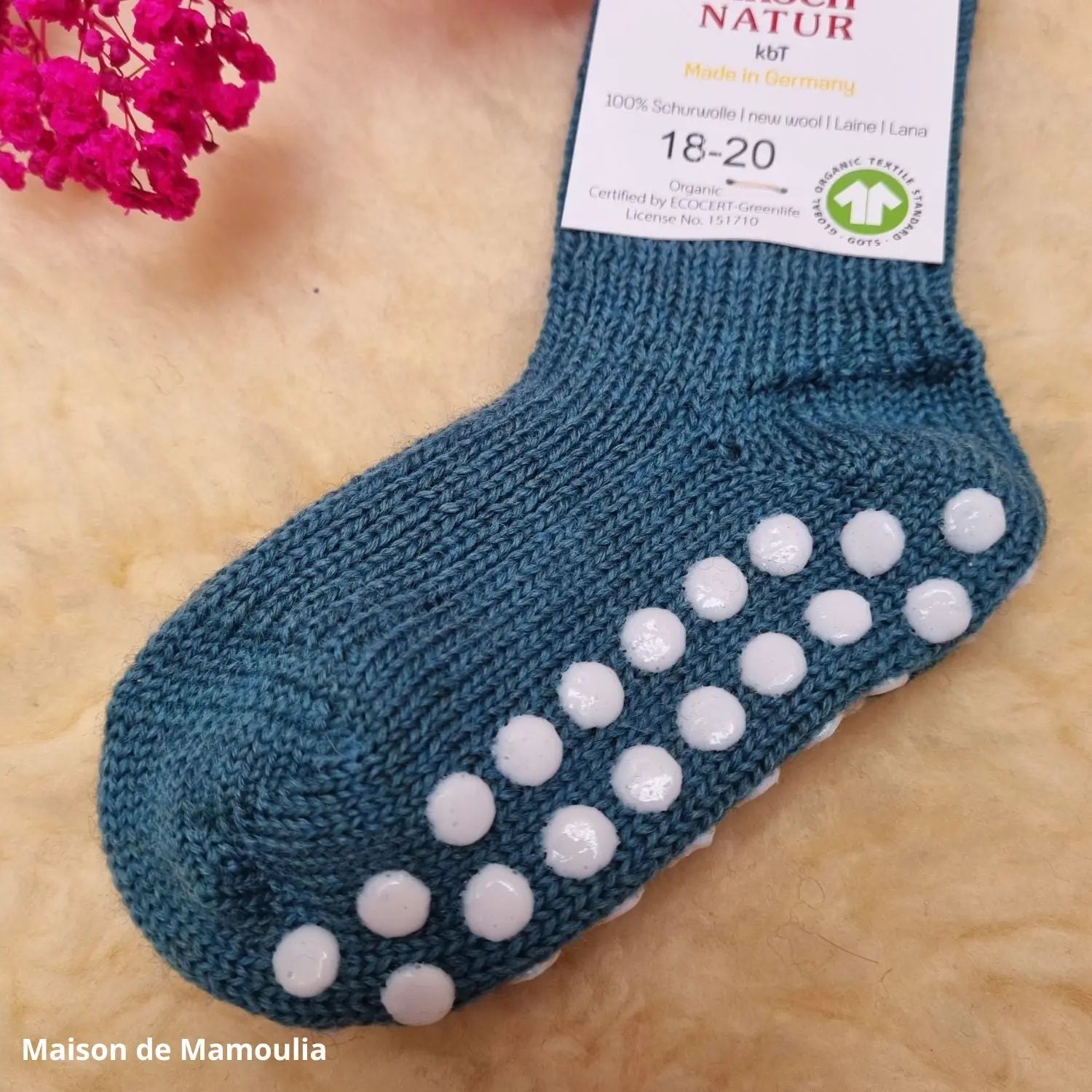 Hirsch Natur - Chaussettes antidérapantes enfant – 100 % laine