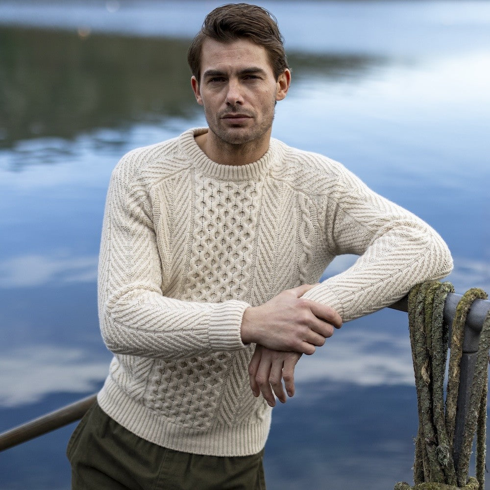 Fisherman - Pull homme Aran traditionnel, pure laine Geelong (agneau)