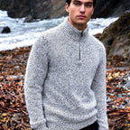 Fisherman - Pull homme col camionneur zippé, mérinos - alpaga