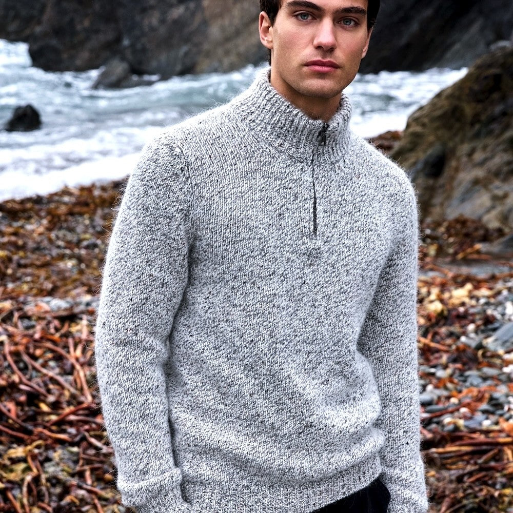 Fisherman - Pull homme col camionneur zippé, mérinos - alpaga