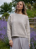 Fisherman - Pull femme col rond Aran en laine Geelong (agneau)