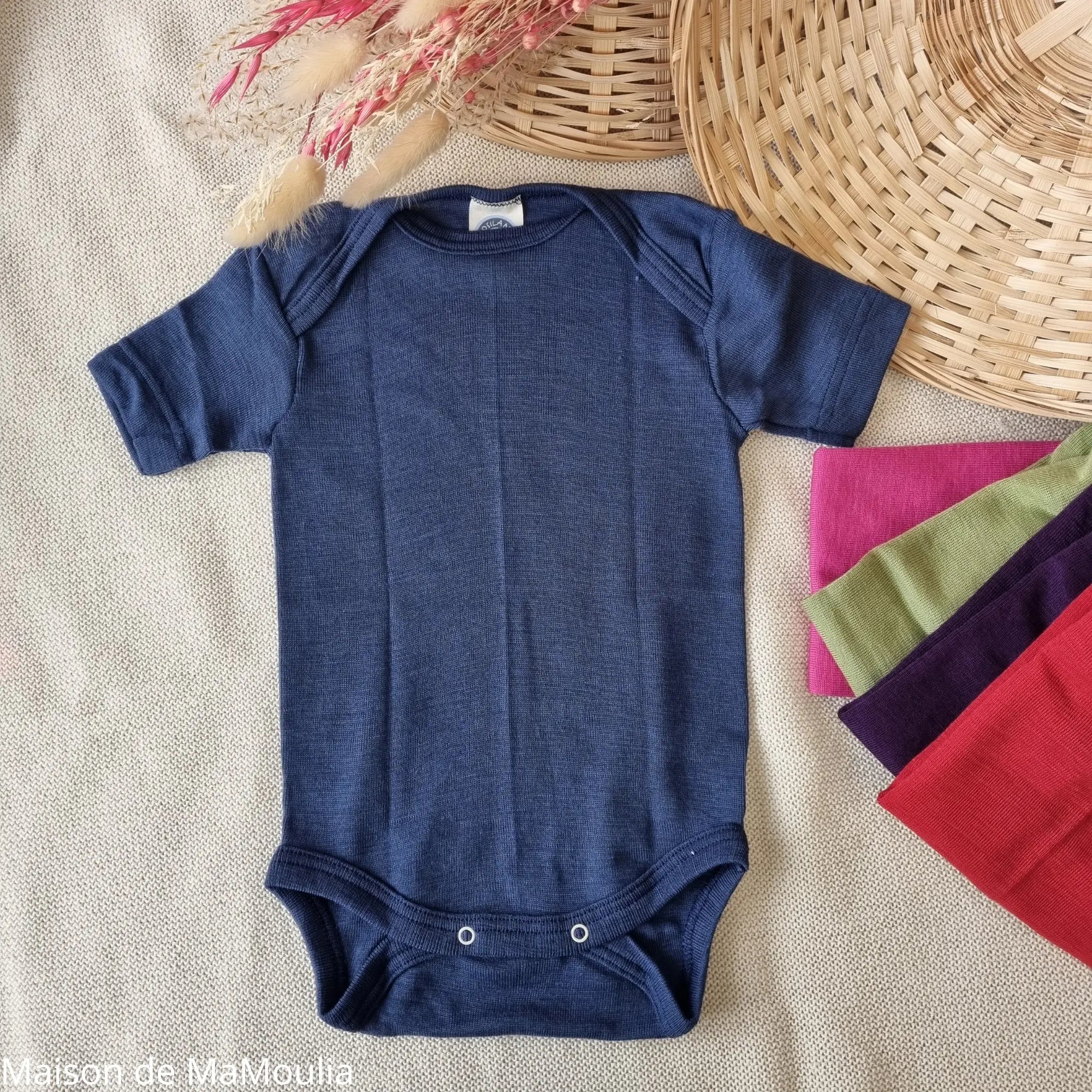 Cosilana - Body bébé manches courtes, laine-soie Cosilana