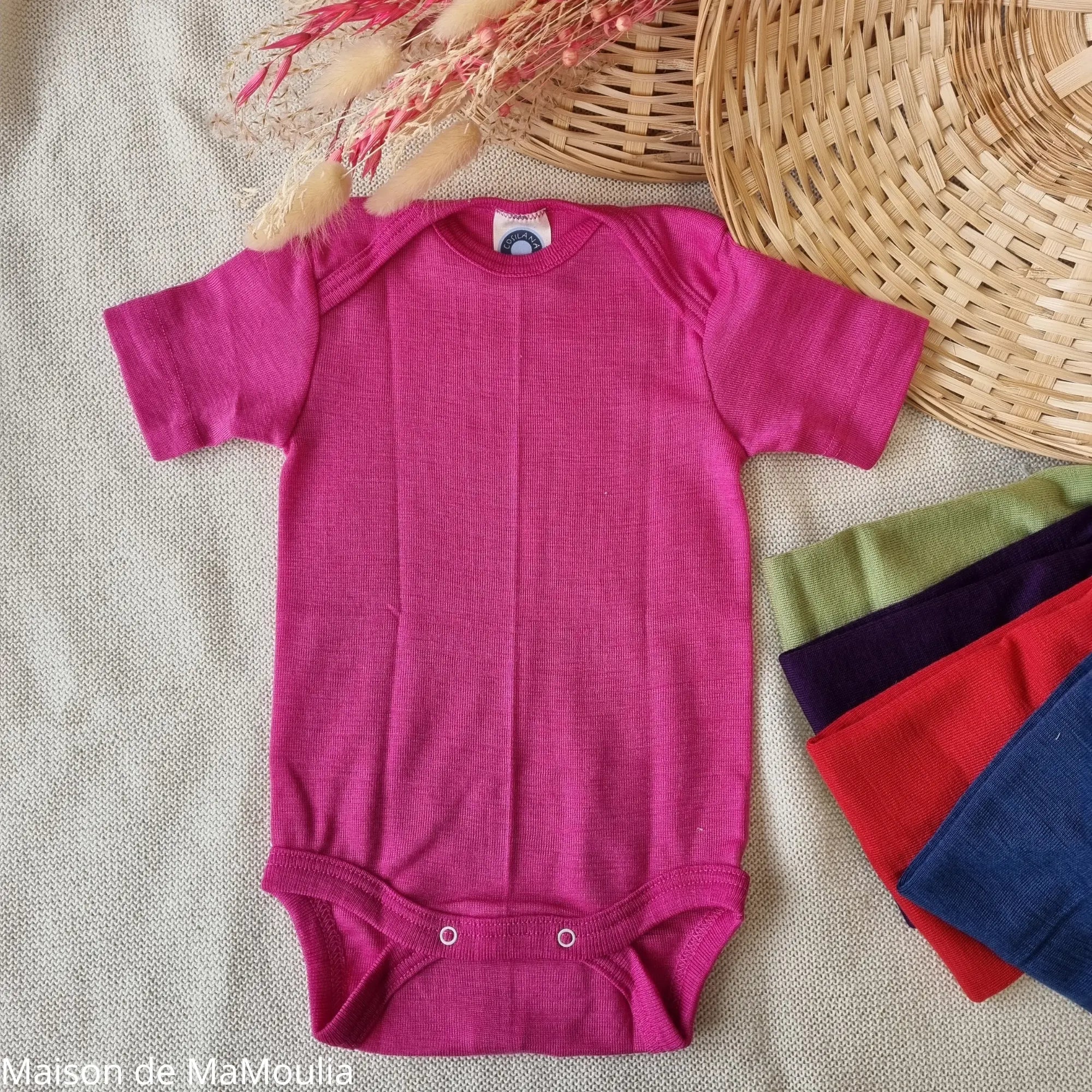 Cosilana - Body bébé manches courtes, laine-soie Cosilana