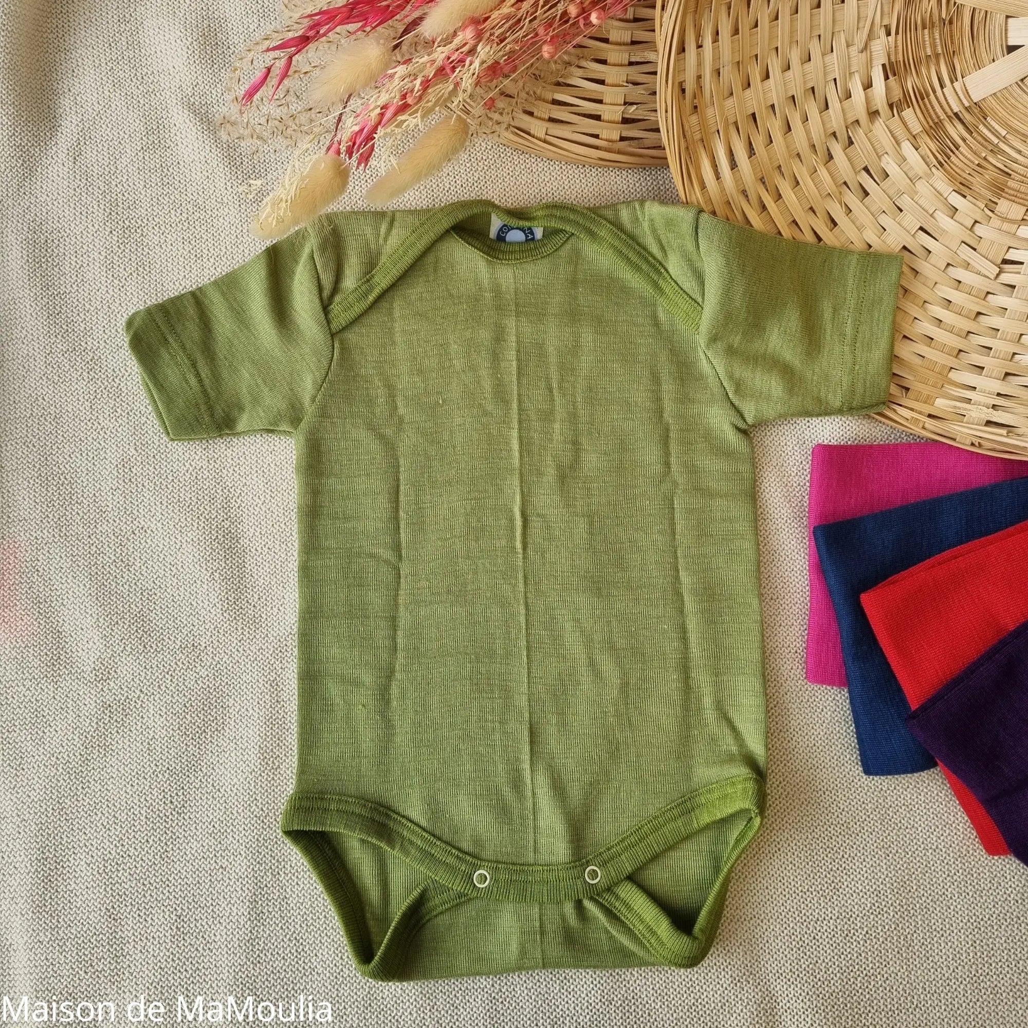 Cosilana - Body bébé manches courtes, laine-soie Cosilana