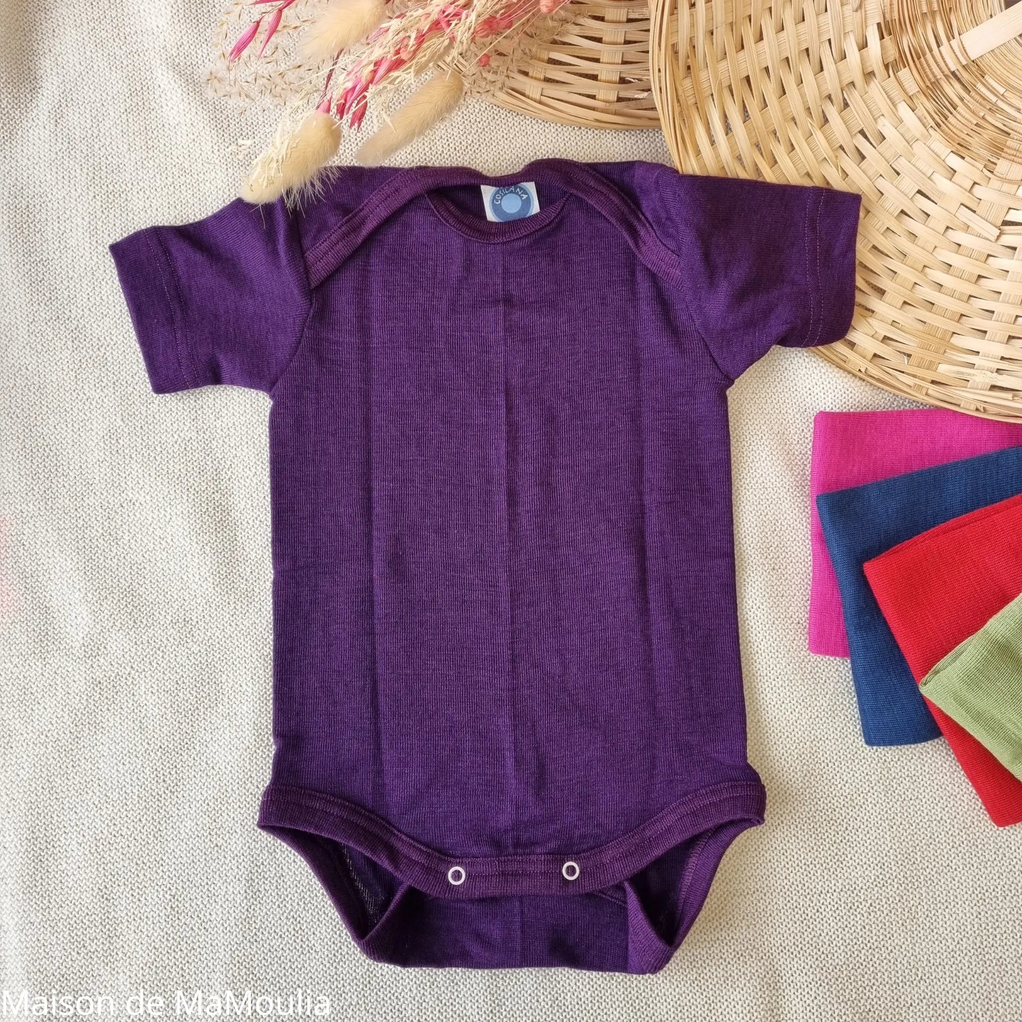 Cosilana - Body bébé manches courtes, laine-soie Cosilana