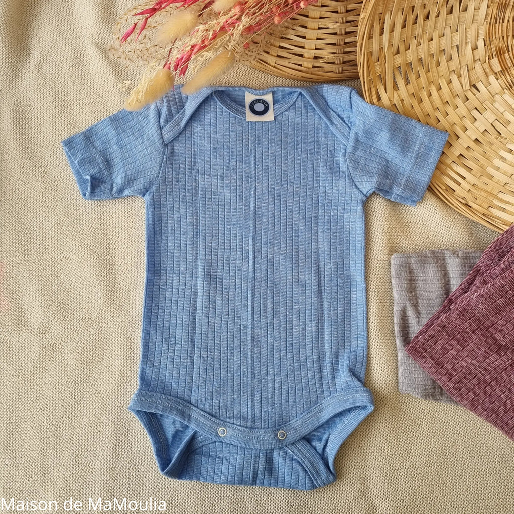 Cosilana - Body bébé manches courtes, laine-soie-coton Cosilana