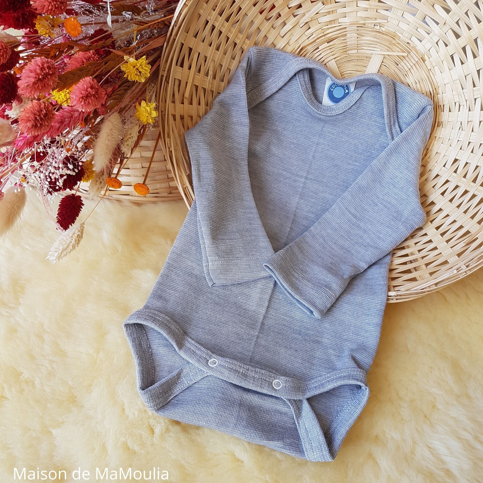 Cosilana - Body bébé manches longues, laine-soie