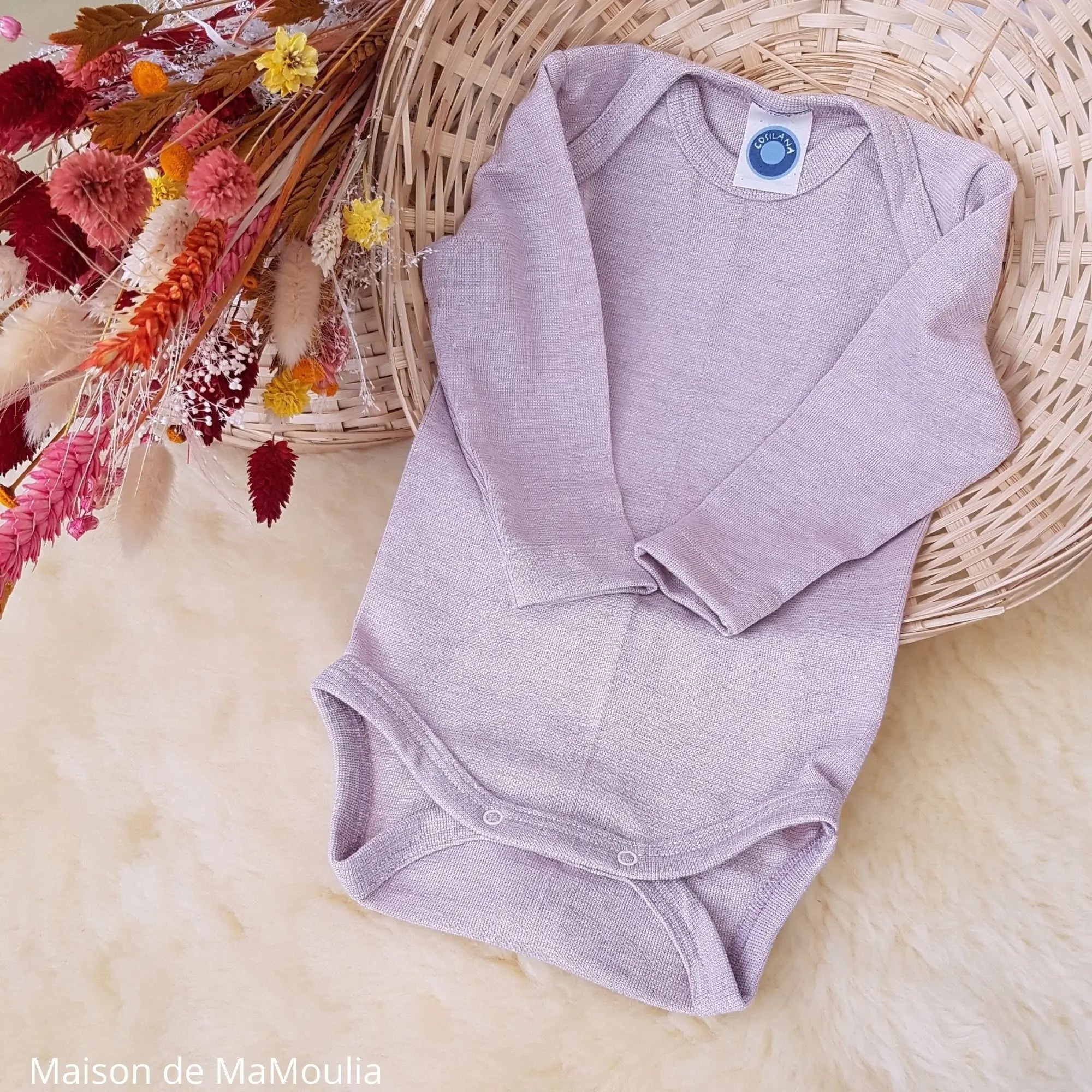 Cosilana - Body bébé manches longues, laine-soie Cosilana