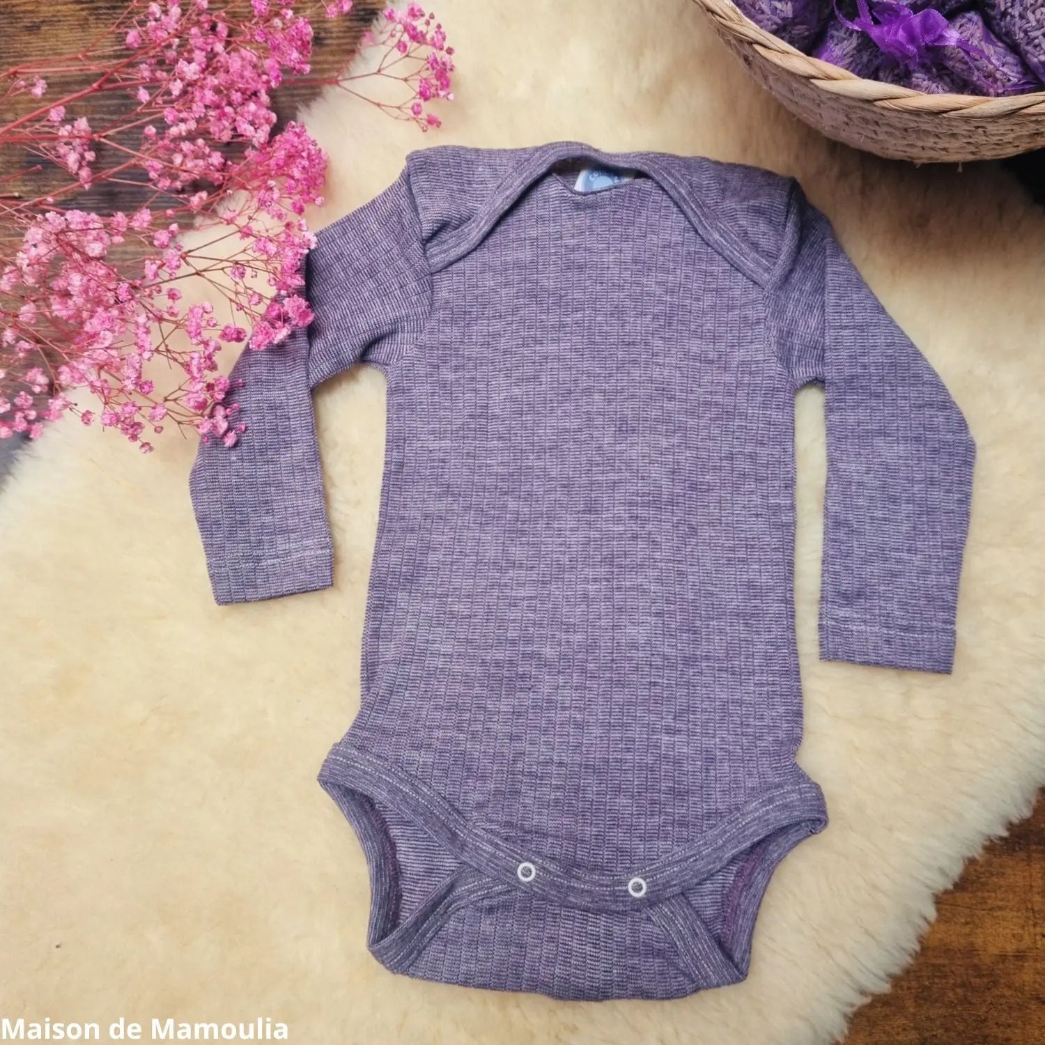 Cosilana - Body bébé manches longues, laine-soie-coton Cosilana