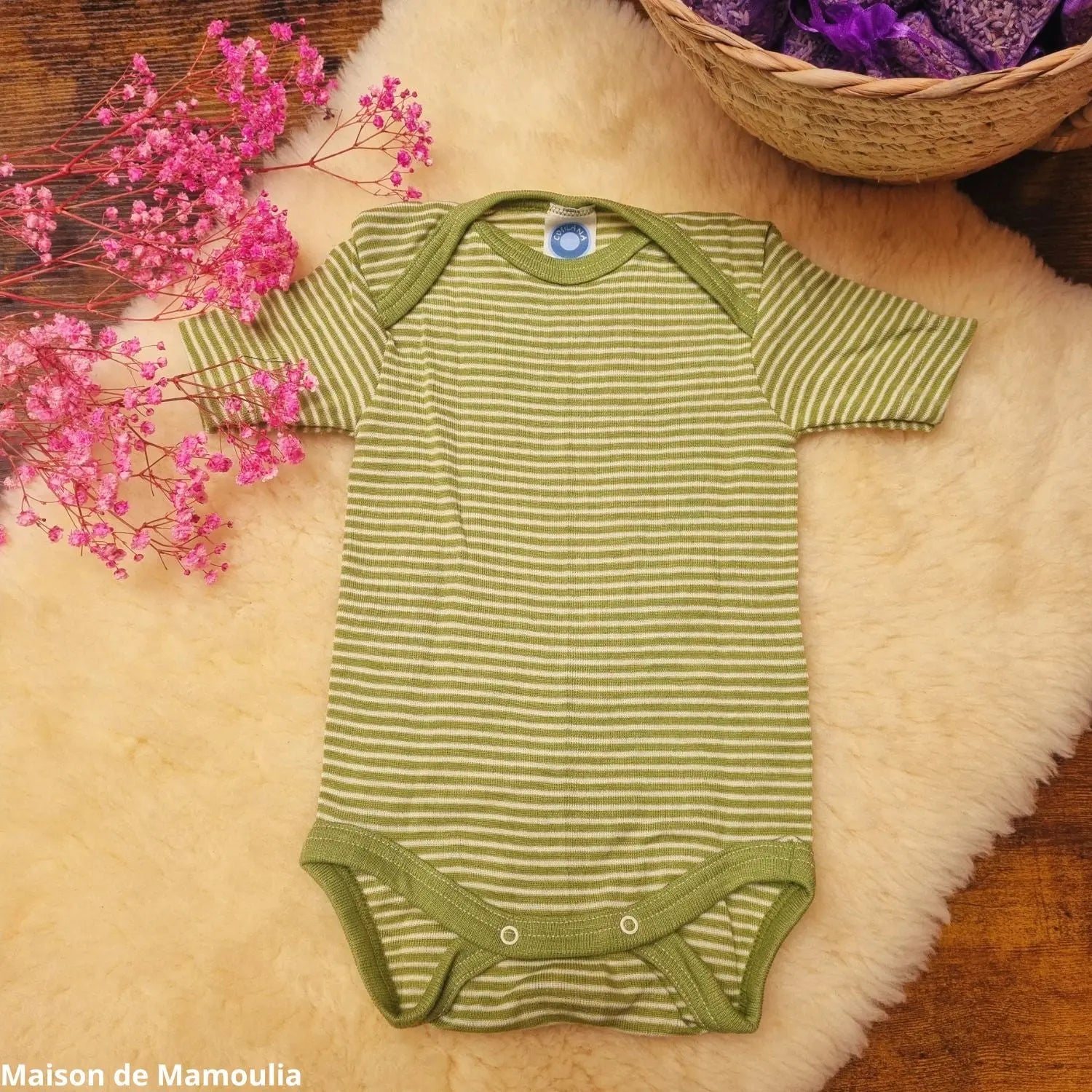 Cosilana - Body bébé manches courtes, laine-soie Cosilana