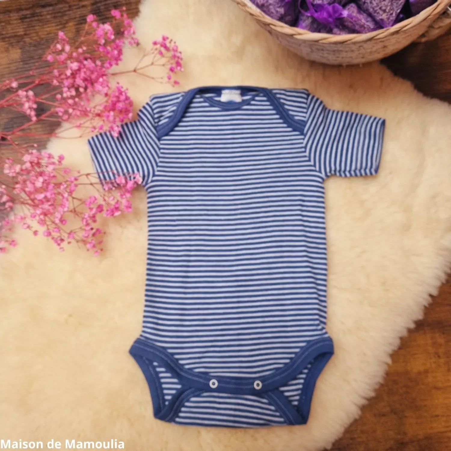 Cosilana - Body bébé manches courtes, laine-soie Cosilana