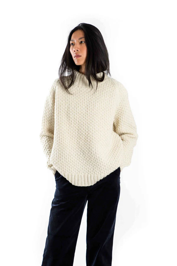 Fuza Wool - Pull Butterfly col rond laine mérinos, tricoté main