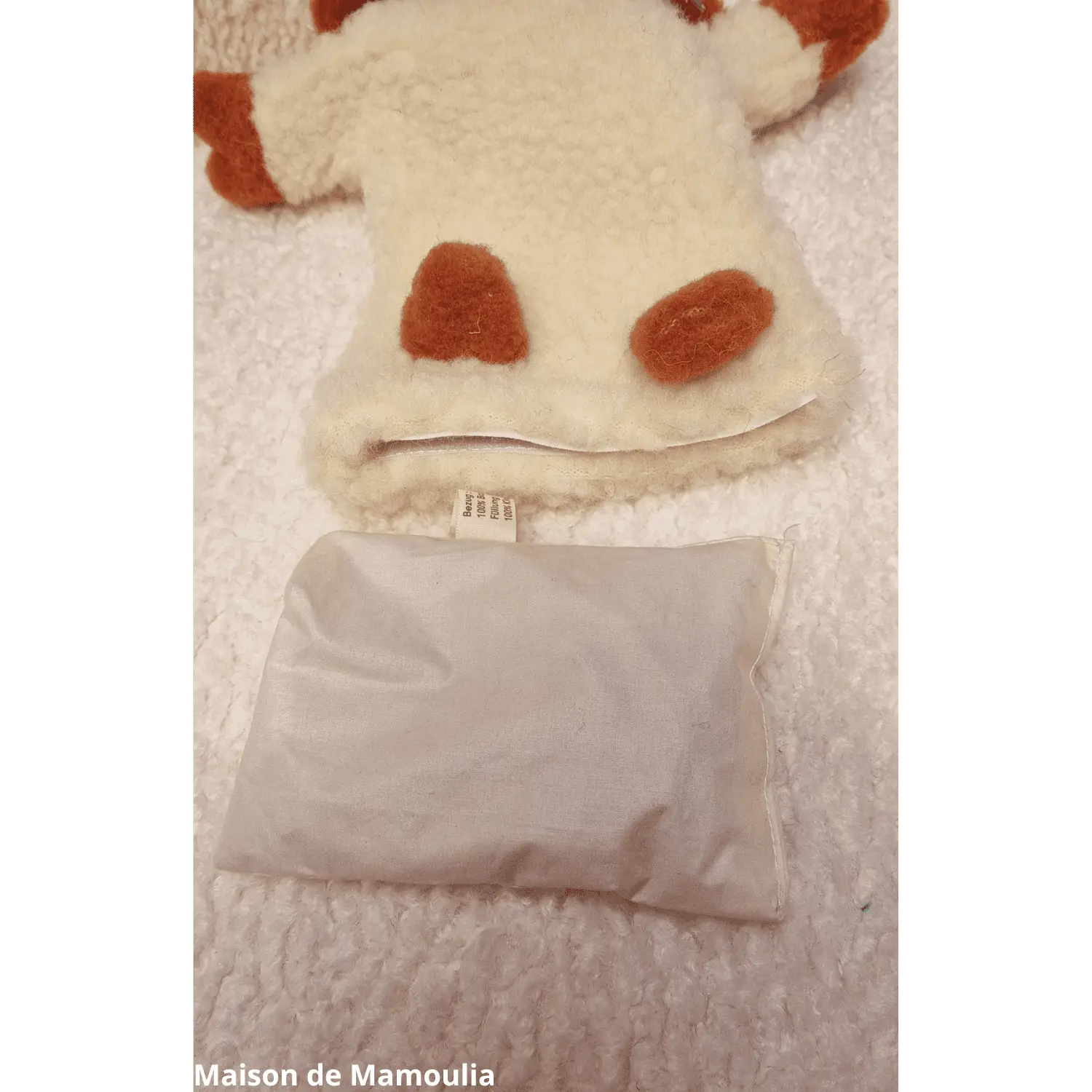 Marionette Bouillotte Mouton - pure laine et noyaux de cerises - 20 cm - Maison de Mamoulia