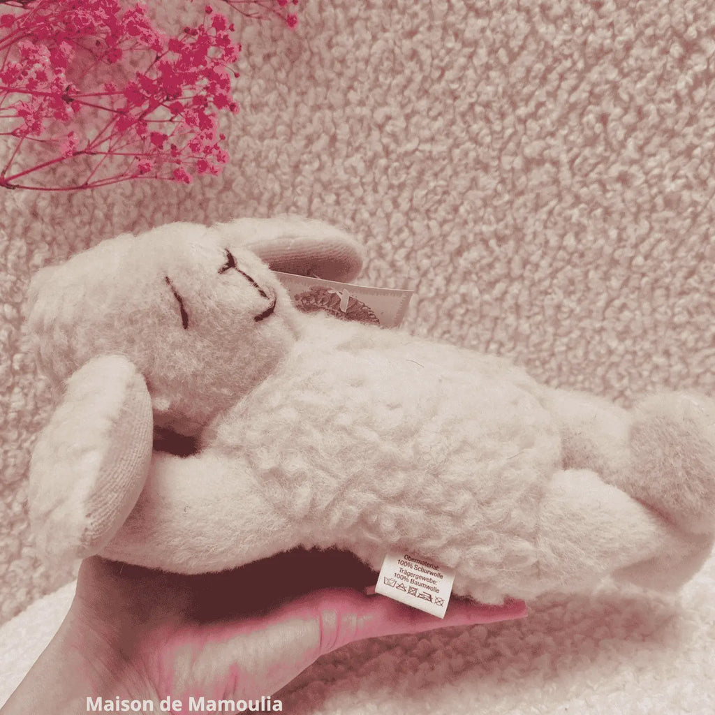 Saling - Peluche Agneau qui dort - pure laine - 26 cm