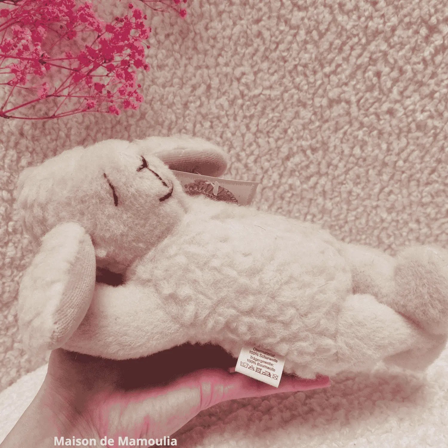 Saling - Peluche Agneau qui dort - pure laine - 26 cm