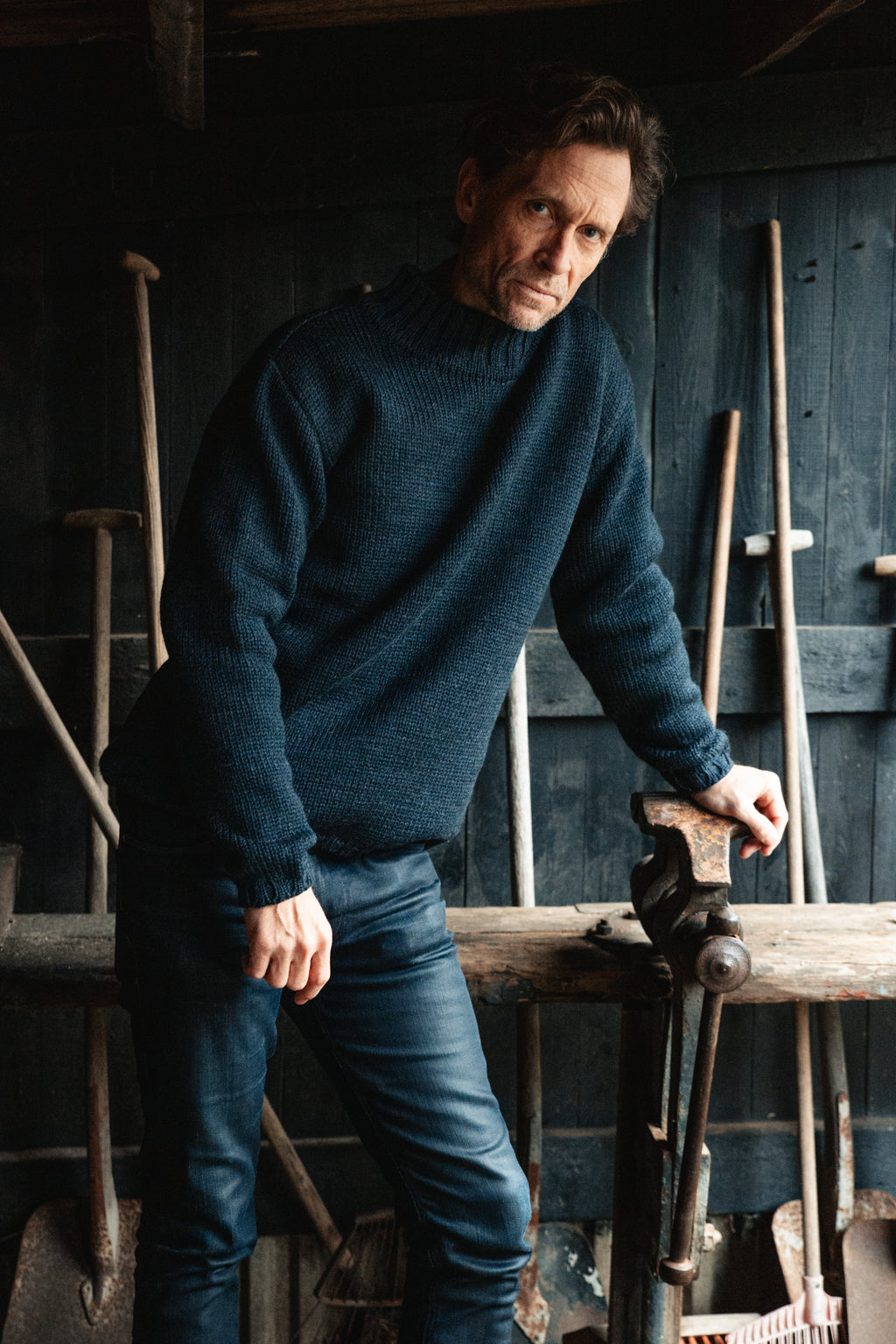 Fuza Wool - Pull homme Poul col montant, laine mérinos tricoté main