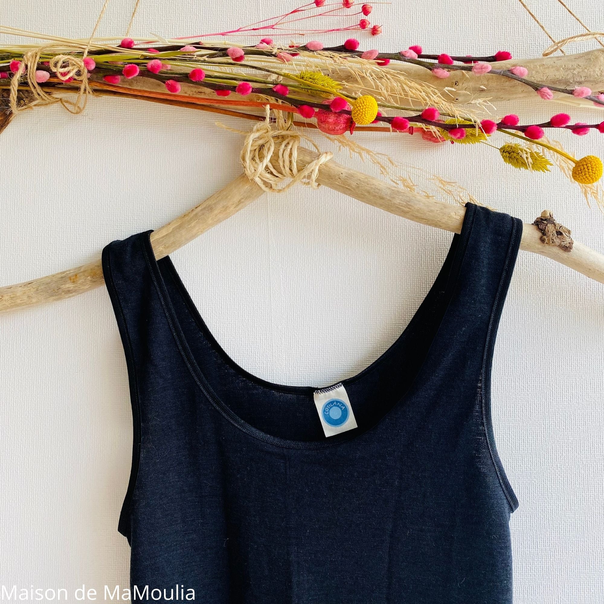 Cosilana - Débardeur femme bretelles larges, laine-soie