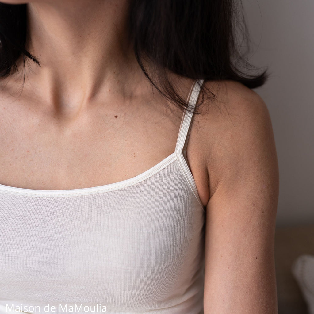 Cosilana - Débardeur femme bretelles fines, laine-soie