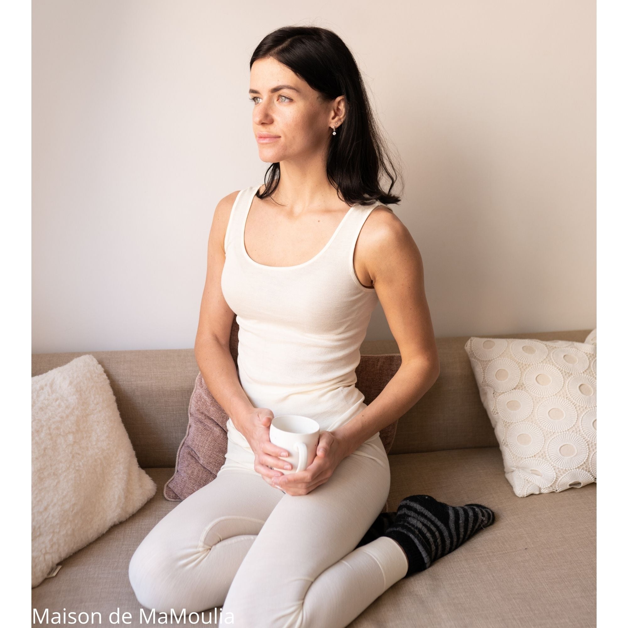 Cosilana - Débardeur femme bretelles larges, laine-soie