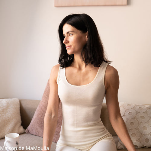 Cosilana - Débardeur femme bretelles larges, laine-soie