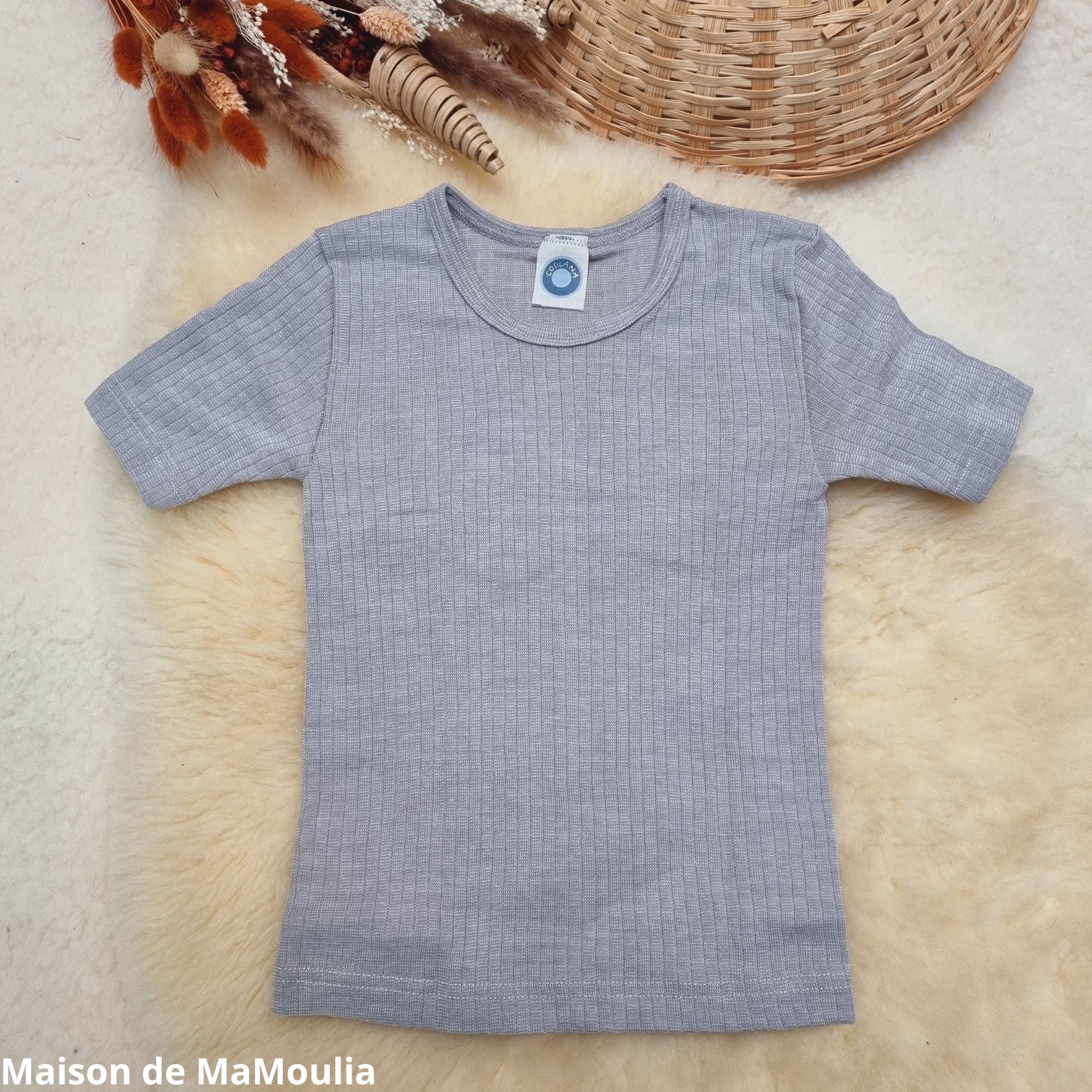 Cosilana - T-shirt manches courtes enfant, laine-soie-coton