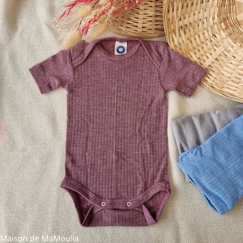 Cosilana - Body bébé manches courtes, laine-soie-coton Cosilana