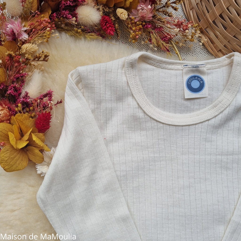 Cosilana - T-shirt manches longues enfant, laine-soie-coton
