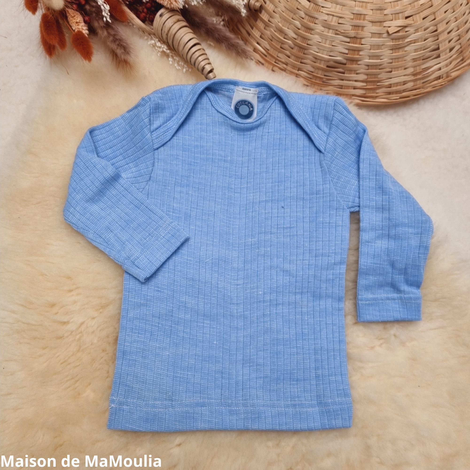 Cosilana - T-shirt bébé manches longues, laine-soie-coton
