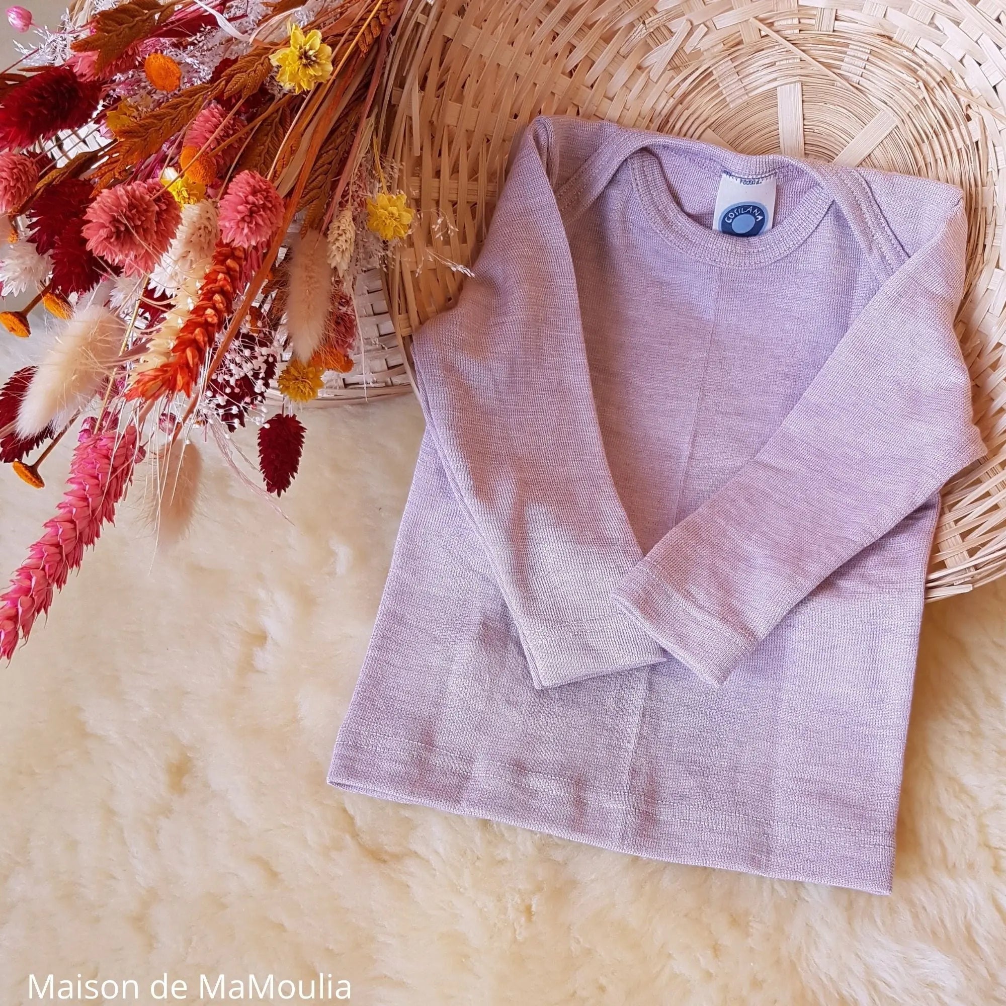 Cosilana - T-shirt bébé manches longues, laine-soie Cosilana